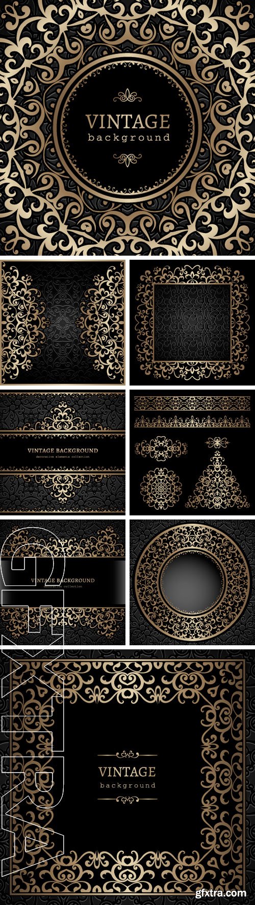 Stock Vectors - Vector set of vintage gold ornamental borders and swirly decorative design elements on black