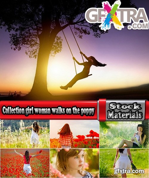 Collection girl woman walks on the poppy wildflower walk vacation sunset silhouette 25 HQ Jpeg