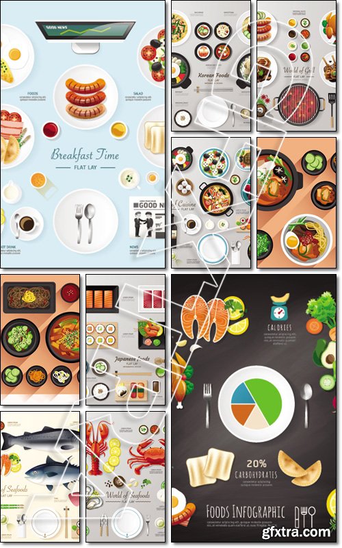 Infographic food business flat lay idea. Vector