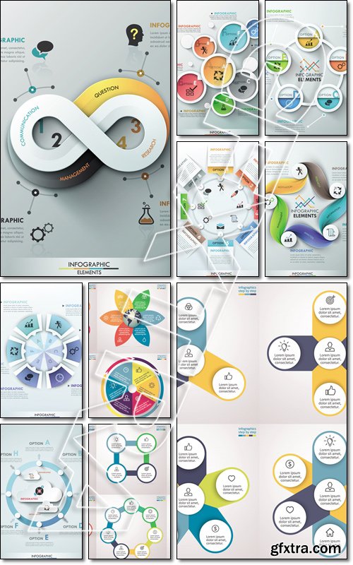 Infographics, various forms. Set of charts, graphs, diagrams with 6 steps, options, parts, processes, directions - Vector