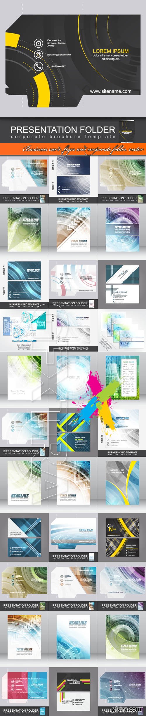 Business card flyer and corporate folder vector