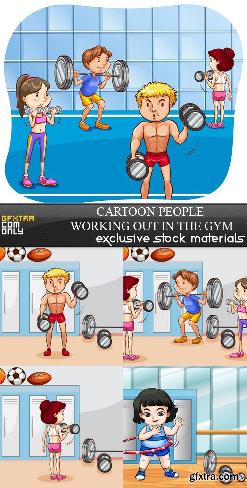 Cartoon People Working Out in the Gym 5xEPS