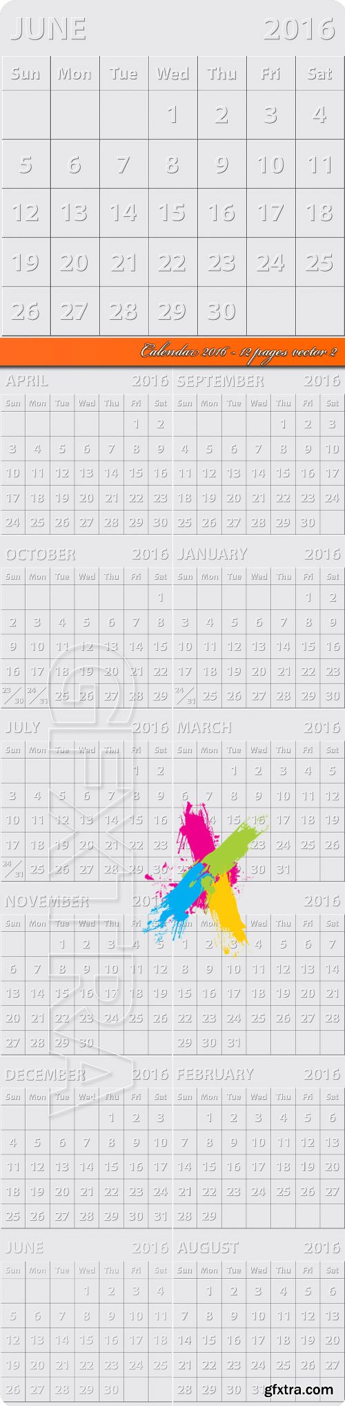 Calendar 2016 - 12 pages vector 2