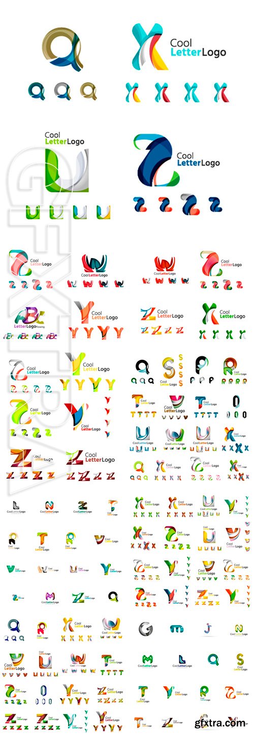 Stock Vectors - Set of colorful abstract letter corporate logos made of overlapping flowing shapes