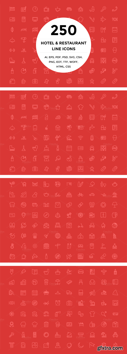 CM 140815 - 250 Hotel and Restaurant Line Icons