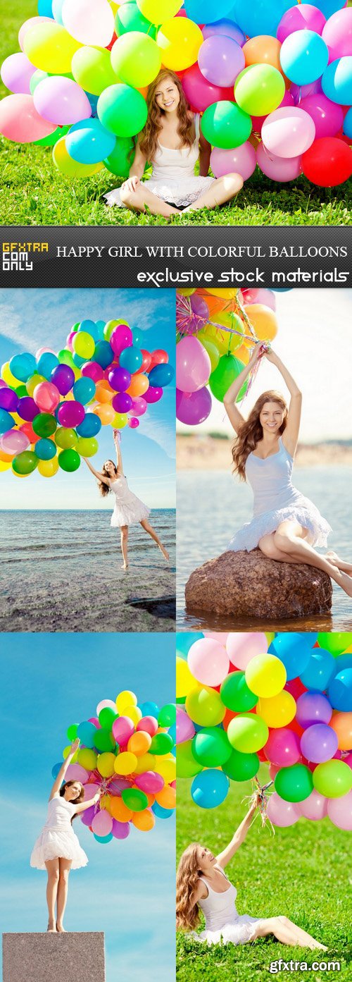 Happy Girl with Colorful Balloons - 5 UHQ JPEG