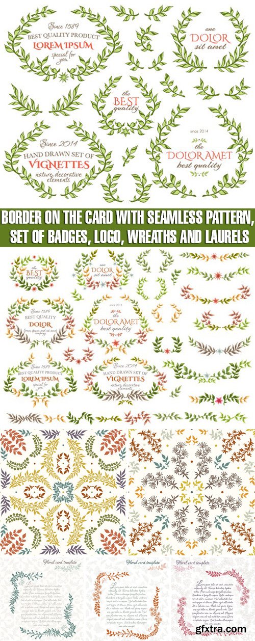 Stock Vectors - Border on the card with seamless pattern, Set of badges, logo, wreaths and laurels