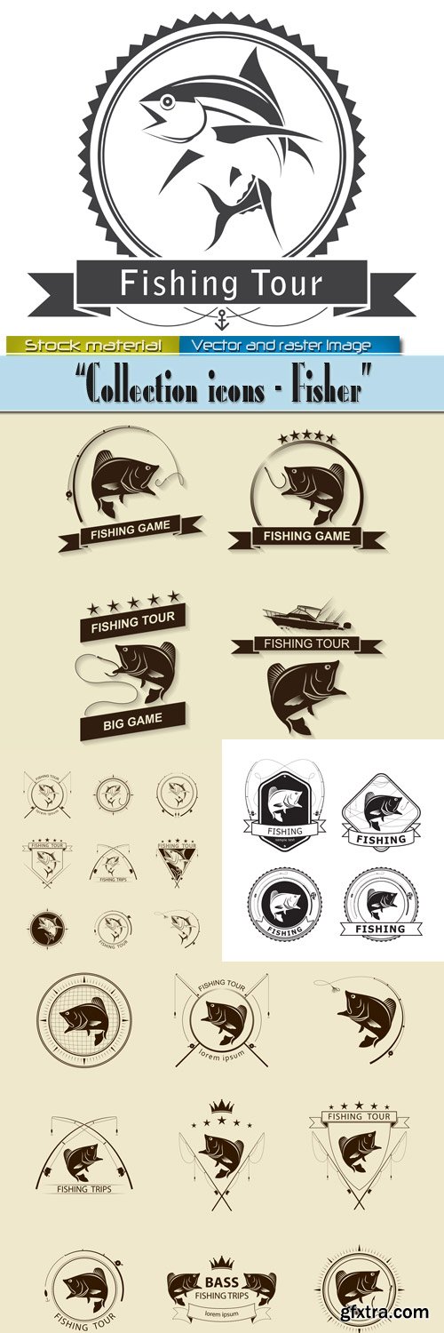 Fishing - Collection of labels and signs in Vector