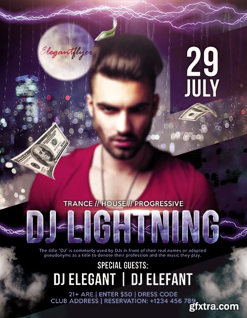 Guest DJ Lightning Flyer PSD Template + Facebook Cover