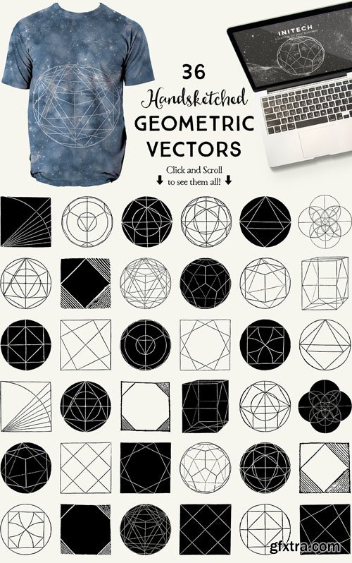 36 Handsketched ceometric vectors