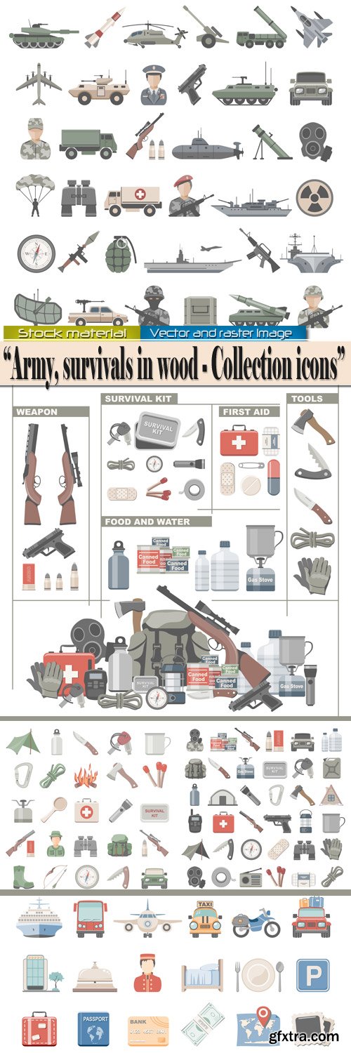 Army and survivals in wood - Collection icons in Vector