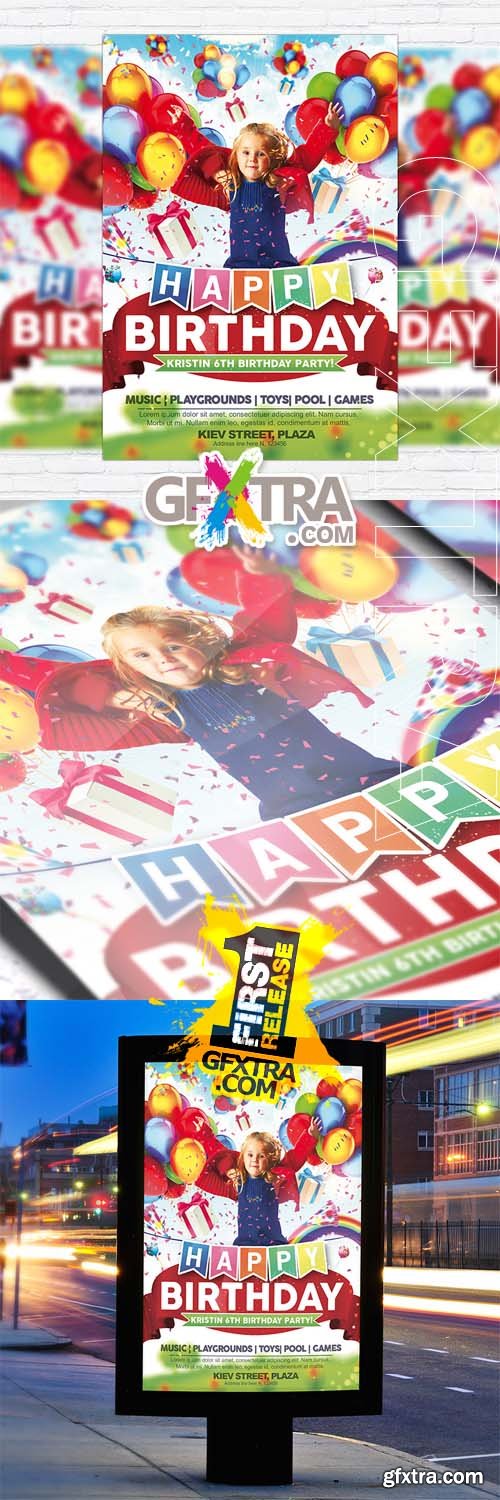 Kids Happy Birthday - Flyer Template + Facebook Cover