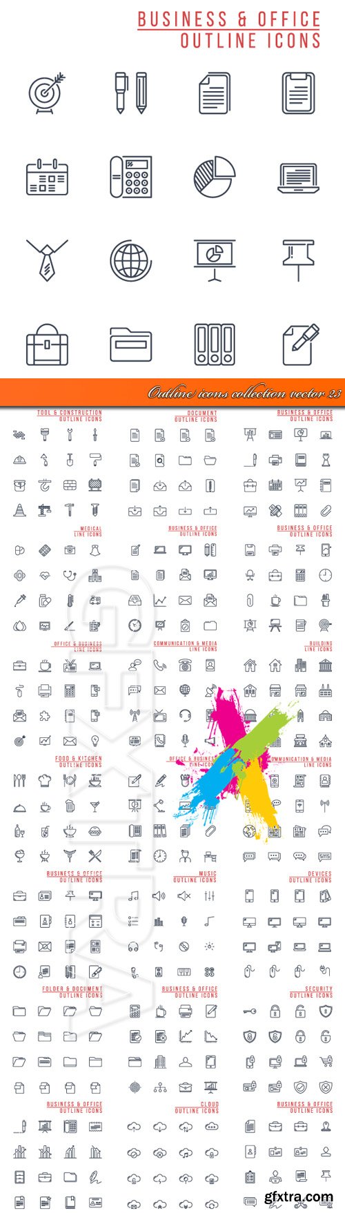 Outline icons collection vector 23