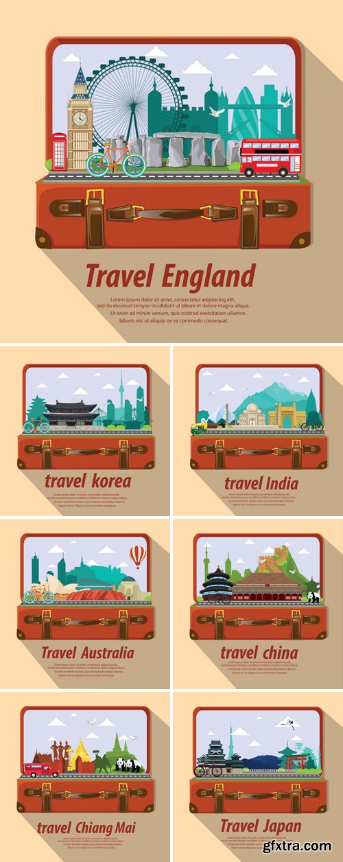 Stock Vectors - Travel Around Republic Of Korea, India, Australia, China, Province, Japan, England