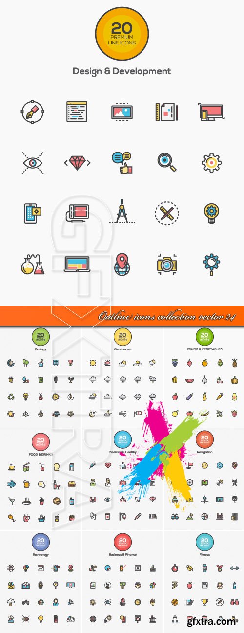 Outline icons collection vector 24