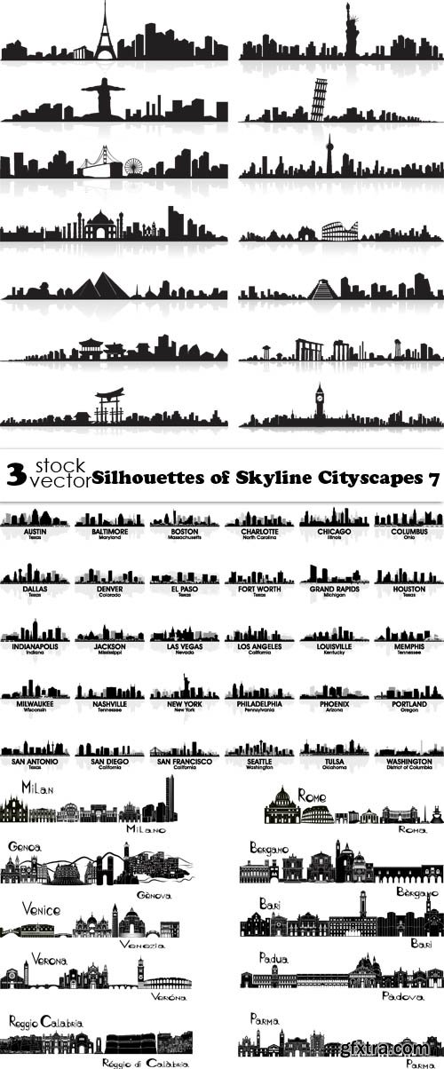 Vectors - Silhouettes of Skyline Cityscapes 7