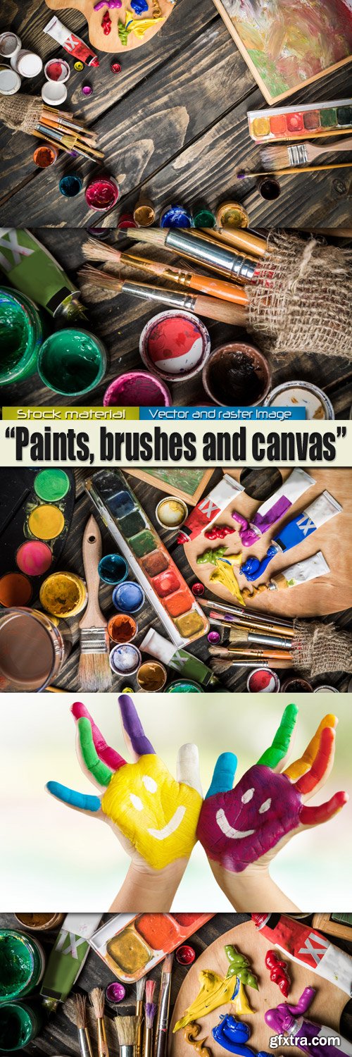 Paints, brushes, canvas