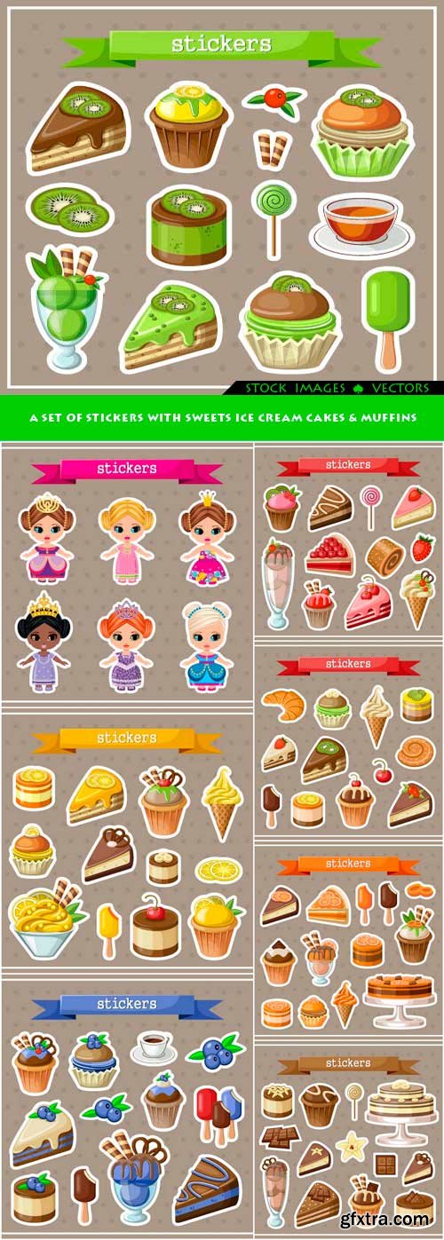 A set of stickers with sweets ice cream cakes & muffins 8x EPS