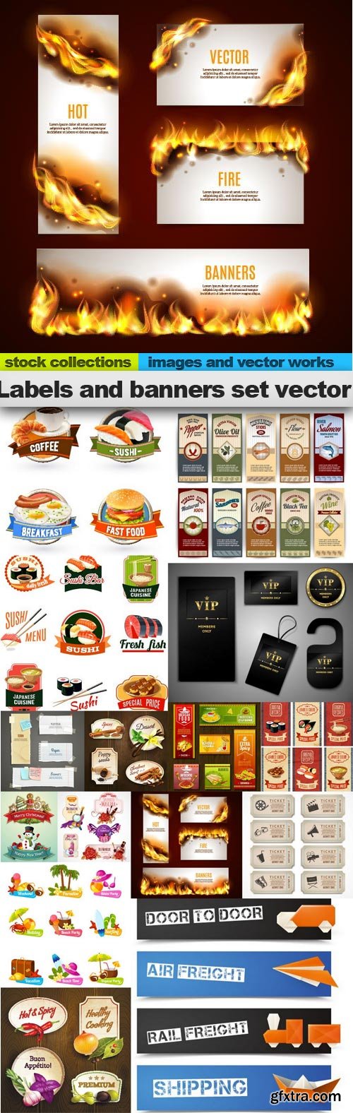 Labels and banners set vector, 15 xEPS