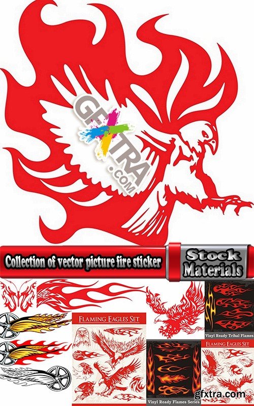 Collection of vector picture fire sticker fiery horse abstract animal bird eagle 25 EPS