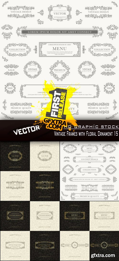 Stock Vector - Vintage Frames with Floral Ornament 15