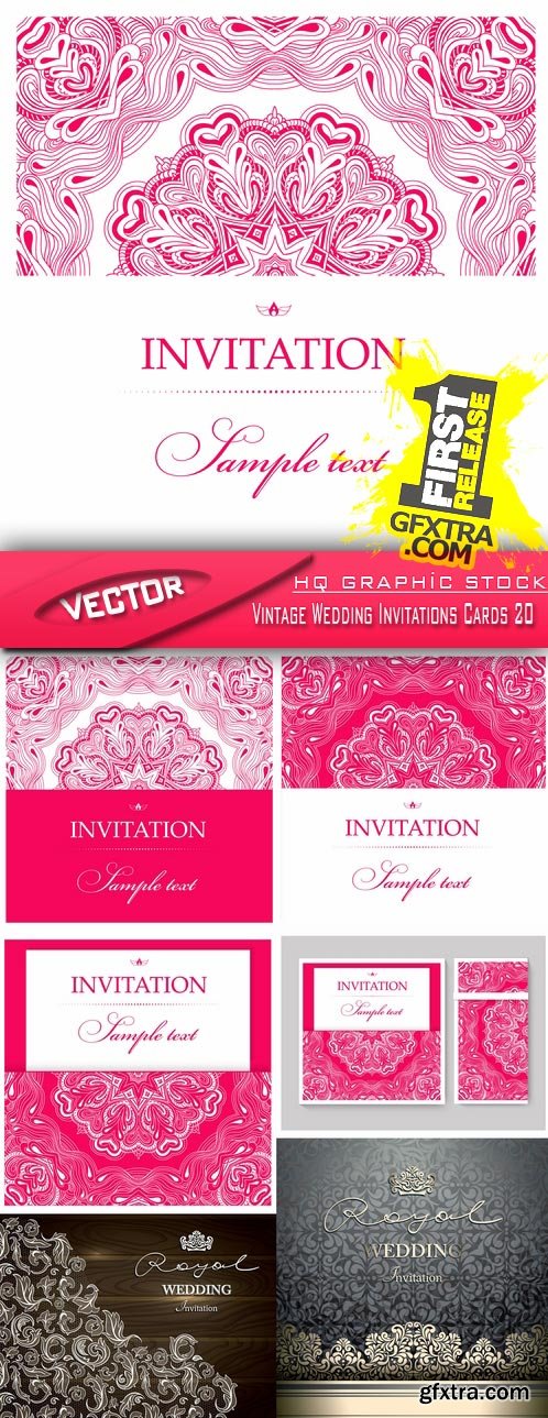 Stock Vector - Vintage Wedding Invitations Cards 20