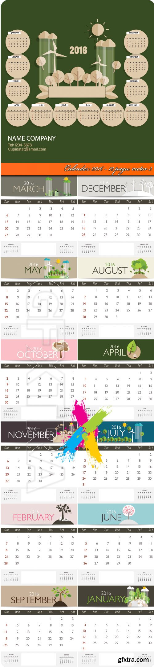 Calendar 2016 - 12 pages vector 3