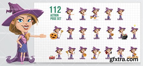 Witch Wearing Cape Cartoon Character Ultimate Set