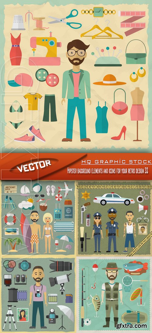 Stock Vector - Hipster backround elements and icons for your retro design 32