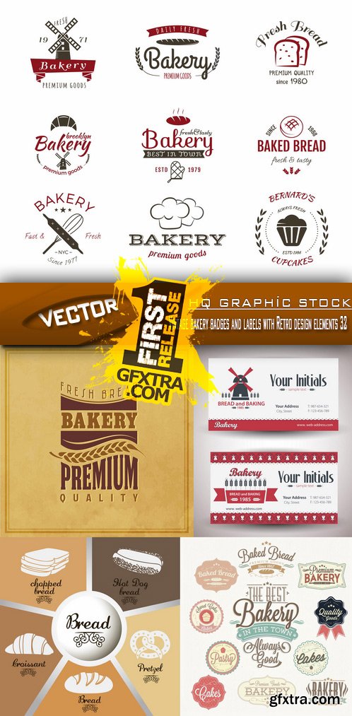 Stock Vector - Vintage bakery badges and labels with Retro design elements 32