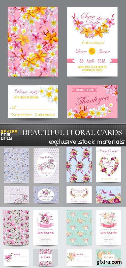 Beautiful Floral Cards - 5xEPS