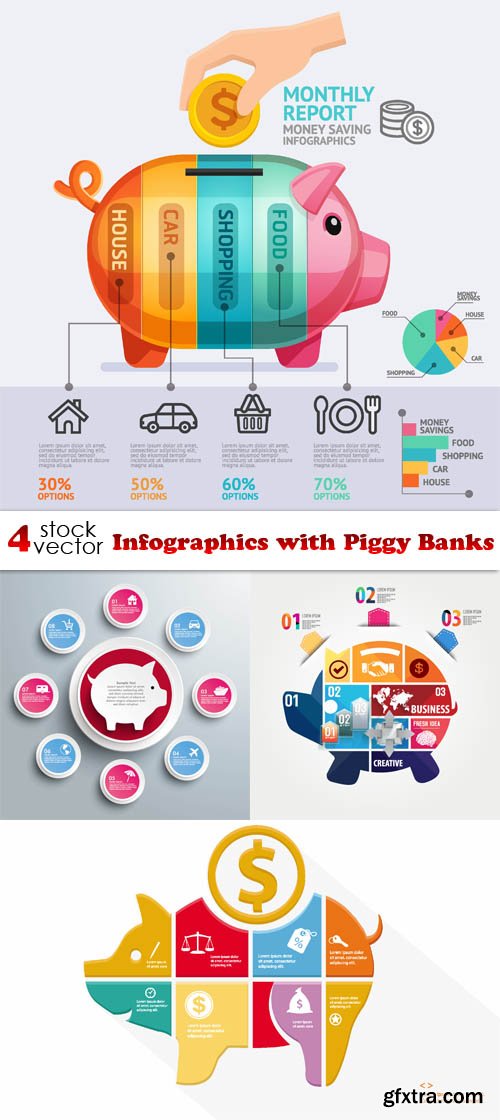 Vectors - Infographics with Piggy Banks
