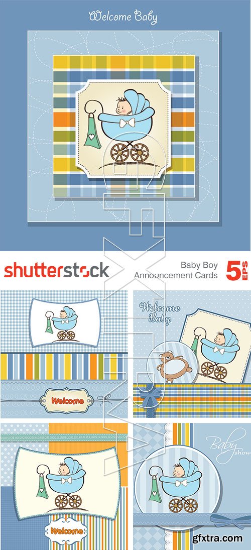 Baby Boy Announcement Cards 5xEPS