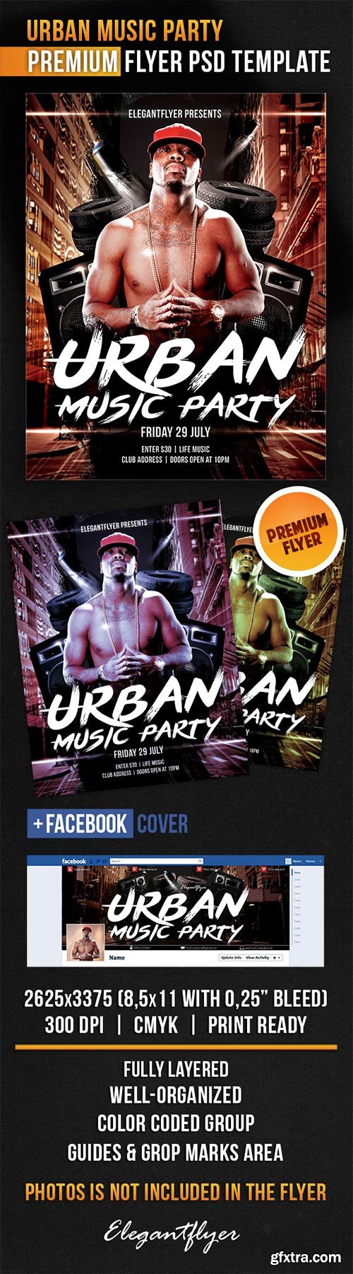 Urban Music Party Flyer PSD Template + Facebook Cover