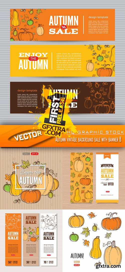 Stock Vector - Autumn vintage backround sale with banner 8