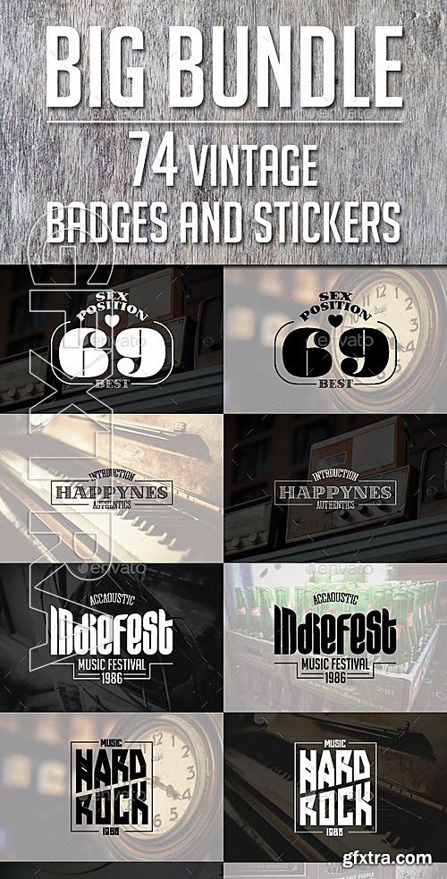 GraphicRiver - 74 Vintage Badges and Stickers - Bundle Vol2 13105438
