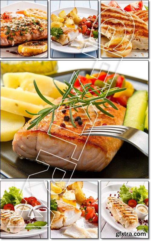 Grilled chicken fillet and vegetables - Stock photo