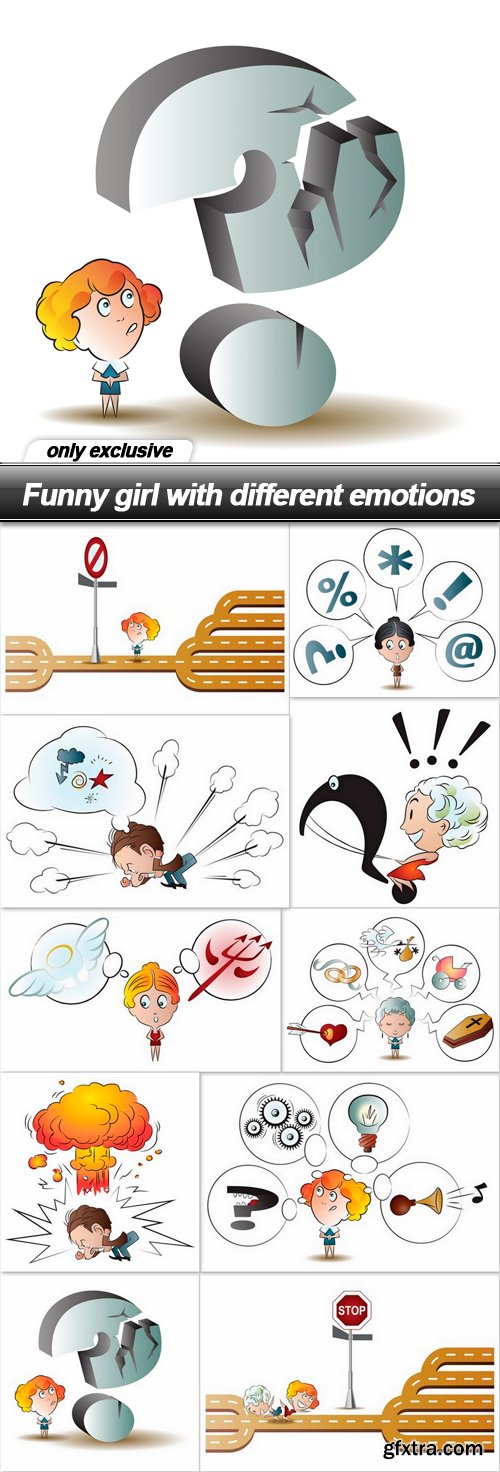 Funny girl with different emotions - 10 EPS