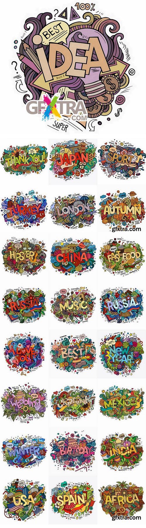 Hand-Painted Words & Names of Countries 25xEPS