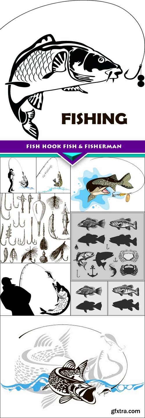 Fish Hook Fish & fisherman 10x EPS