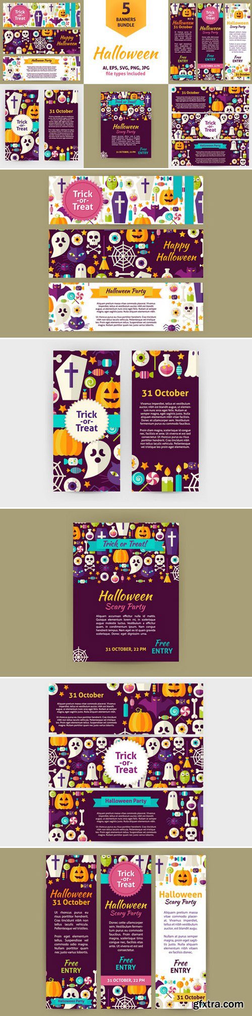CM - Scary Halloween Vector Flat Banners 390254
