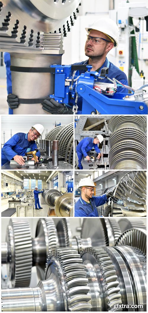 Technician in mechanical engineering building gas turbine
