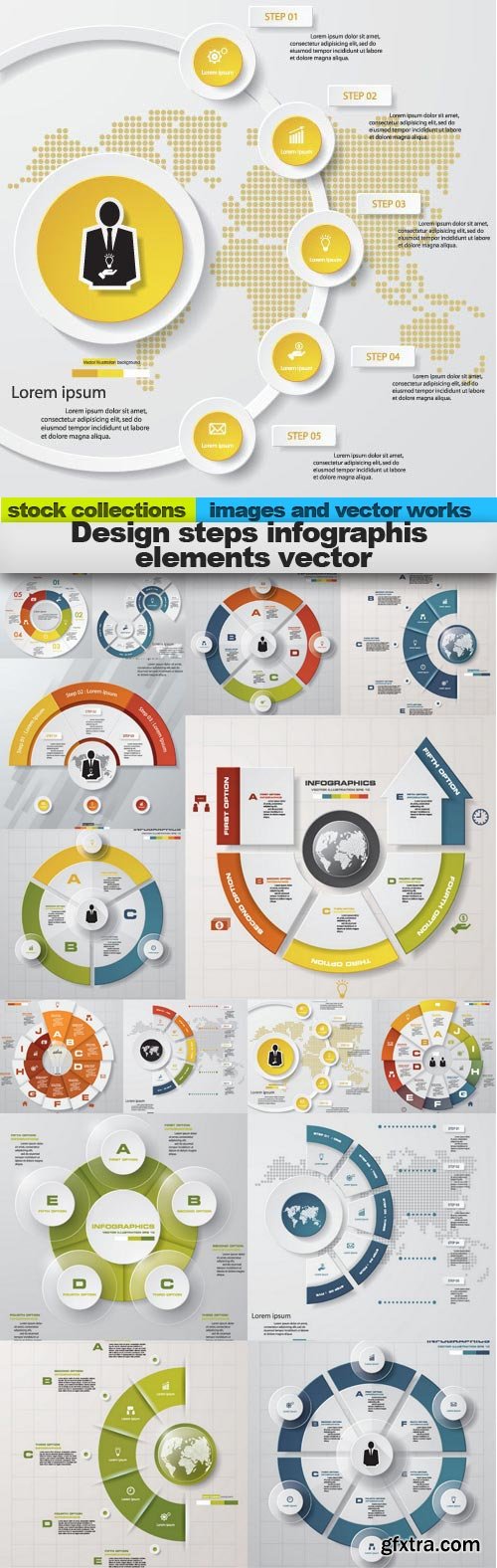 Design steps infographis elements vector, 15 x EPS