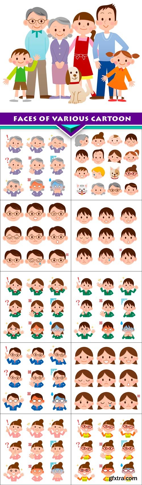 Faces of various cartoon 11x JPEG