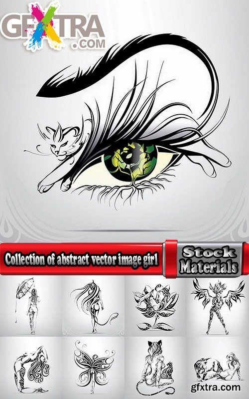 Collection of abstract vector image girl with animal-drawn tattoo 25 EPS
