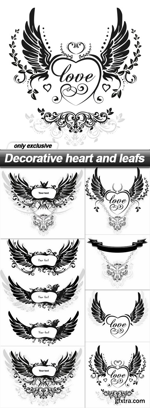 Decorative heart and leafs - 7 EPS