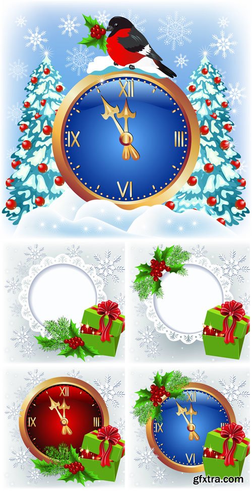 Gift box with Christmas decoration round frame for text or photo