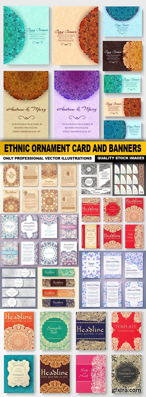 Ethnic Ornament Card And Banners - 10 Vector