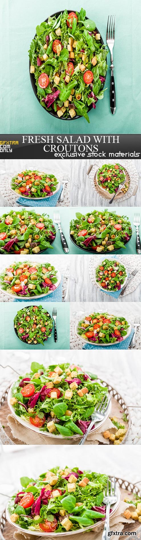 Fresh salad with croutons, tomatoes and olives,10 x UHQ JPEG