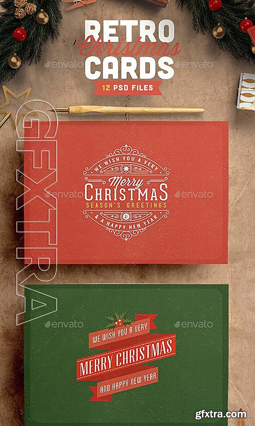 GraphicRiver - Retro Vintage Christmas Card Pack 13124894